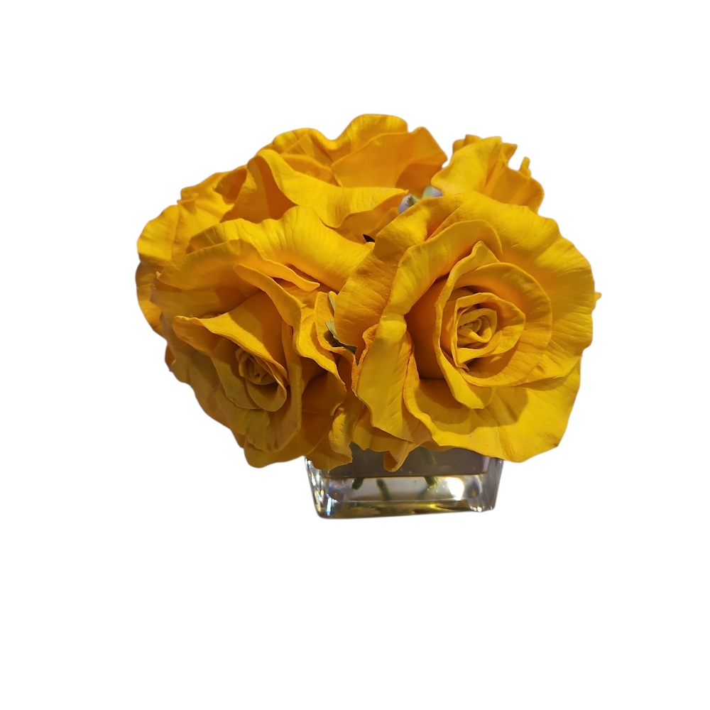 Unbranded Yellow Rose Artificial Arrangement in Glass Vase